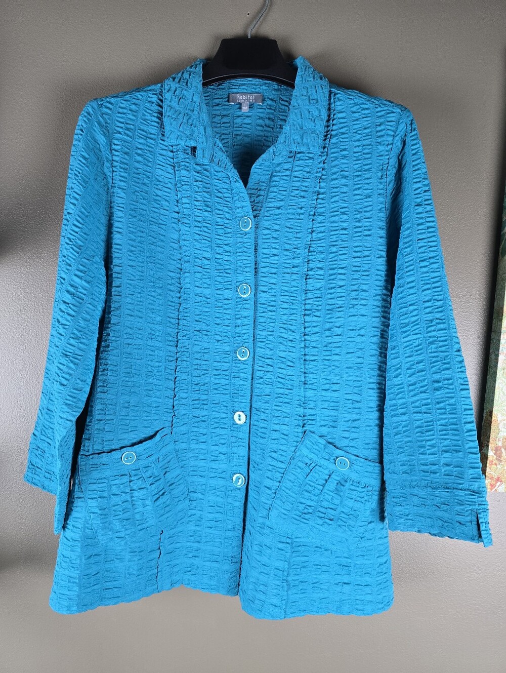 Habitat Seersucker Crinkled Shirt Jacket  Large - Picture 7 of 14